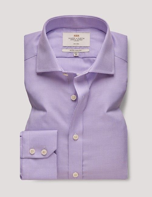 Non-Iron Lilac & White Textured Weave Extra Slim Shirt - Windsor Collar-preview