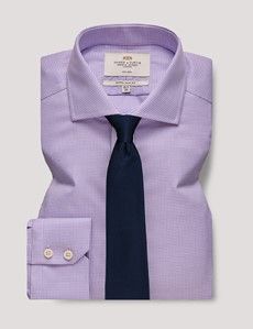 Non-Iron Lilac & White Textured Weave Extra Slim Shirt - Windsor Collar-preview2
