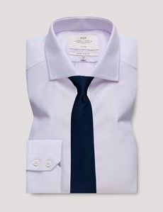 Non-Iron Lilac & White Textured Weave Extra Slim Shirt - Windsor Collar-preview2