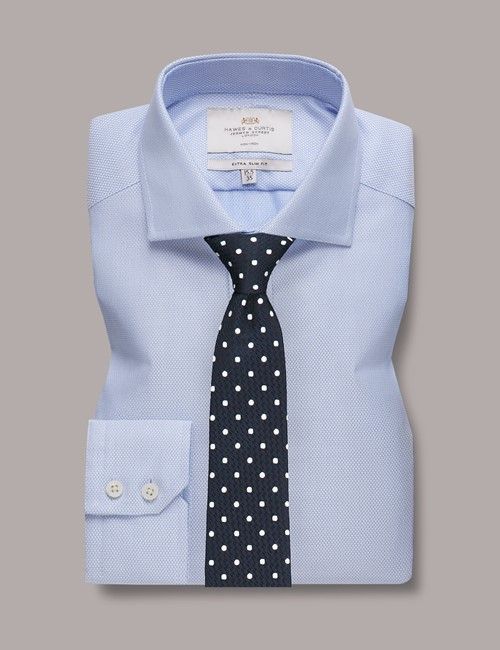 Non-Iron Blue & White Textured Weave Extra Slim Fit Shirt - Windsor Collar-preview