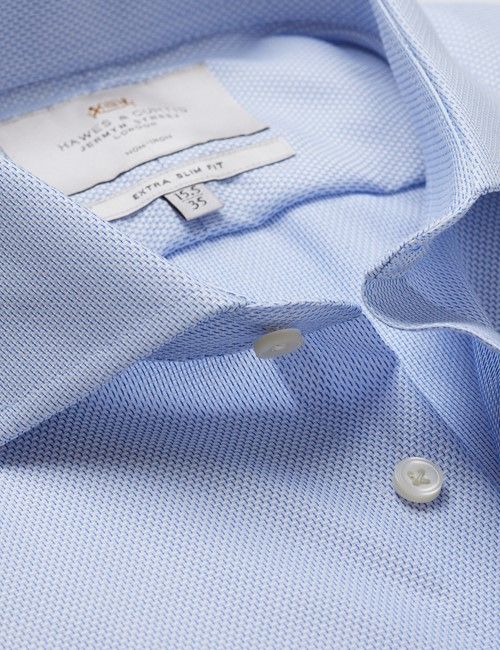 Non-Iron Blue & White Textured Weave Extra Slim Fit Shirt - Windsor Collar