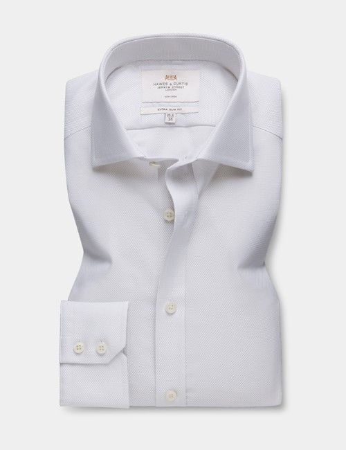 Extra Slim Fit Grey & White Textured Weave Non-Iron Shirt-preview