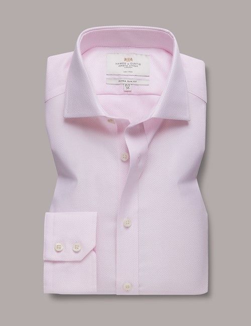 Non-Iron Pink & White Textured Weave Extra Slim Fit Shirt - Windsor Collar-preview