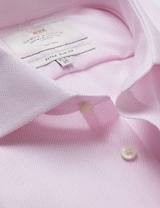 Non-Iron Pink & White Textured Weave Extra Slim Fit Shirt - Windsor Collar