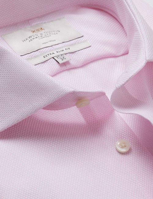 Non-Iron Pink & White Textured Weave Extra Slim Fit Shirt - Windsor Collar