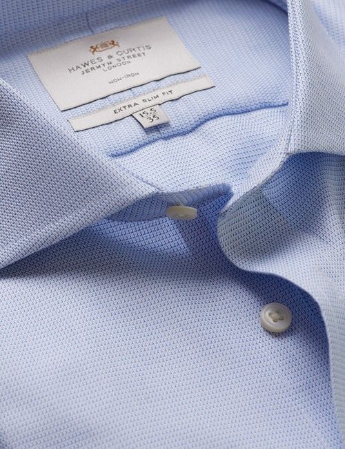 Non-Iron Blue & White Textured Weave Extra Slim Fit Shirt - Windsor Collar