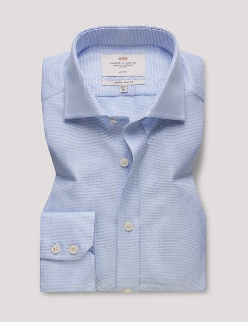 Non-Iron Blue & White Textured Weave Extra Slim Fit Shirt - Windsor Collar-preview