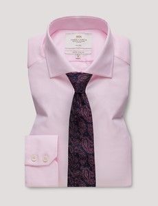 Non-Iron Pink & White Textured Weave Extra Slim Fit Shirt - Windsor Collar-preview2