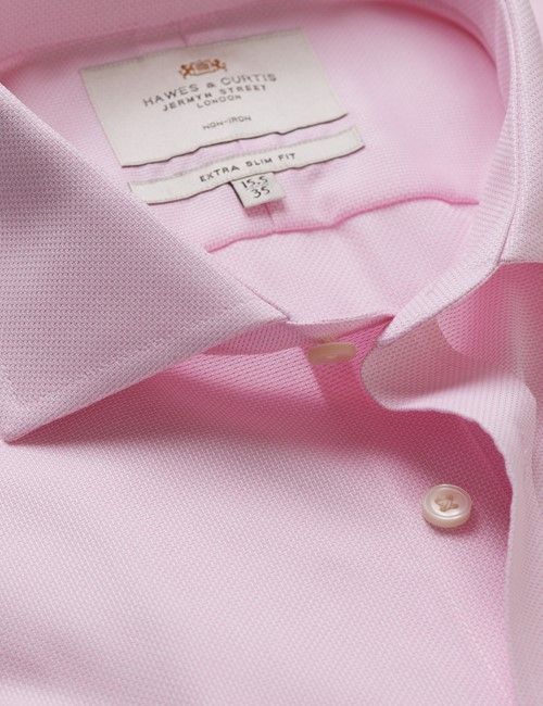 Non-Iron Pink & White Textured Weave Extra Slim Fit Shirt - Windsor Collar