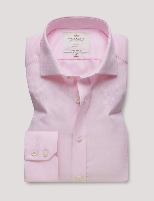 Non-Iron Pink & White Textured Weave Extra Slim Fit Shirt - Windsor Collar-preview