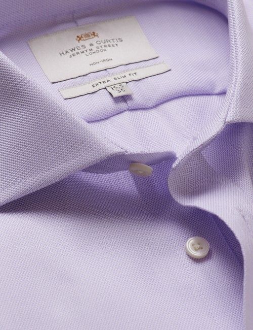 Non-Iron Lilac & White Textured Weave Extra Slim Fit Shirt - Windsor Collar