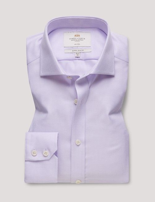 Non-Iron Lilac & White Textured Weave Extra Slim Fit Shirt - Windsor Collar-preview