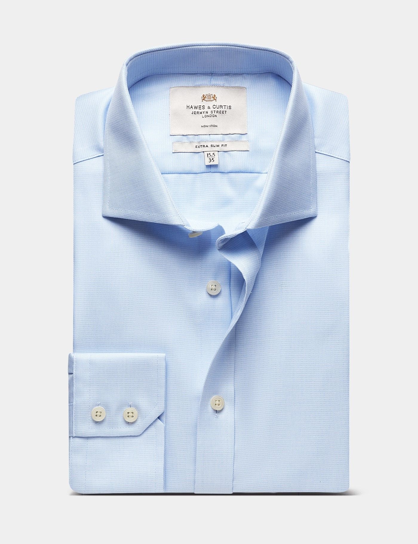 Extra Slim Fit Blue & White Textured Weave Non-Iron Shirt-preview