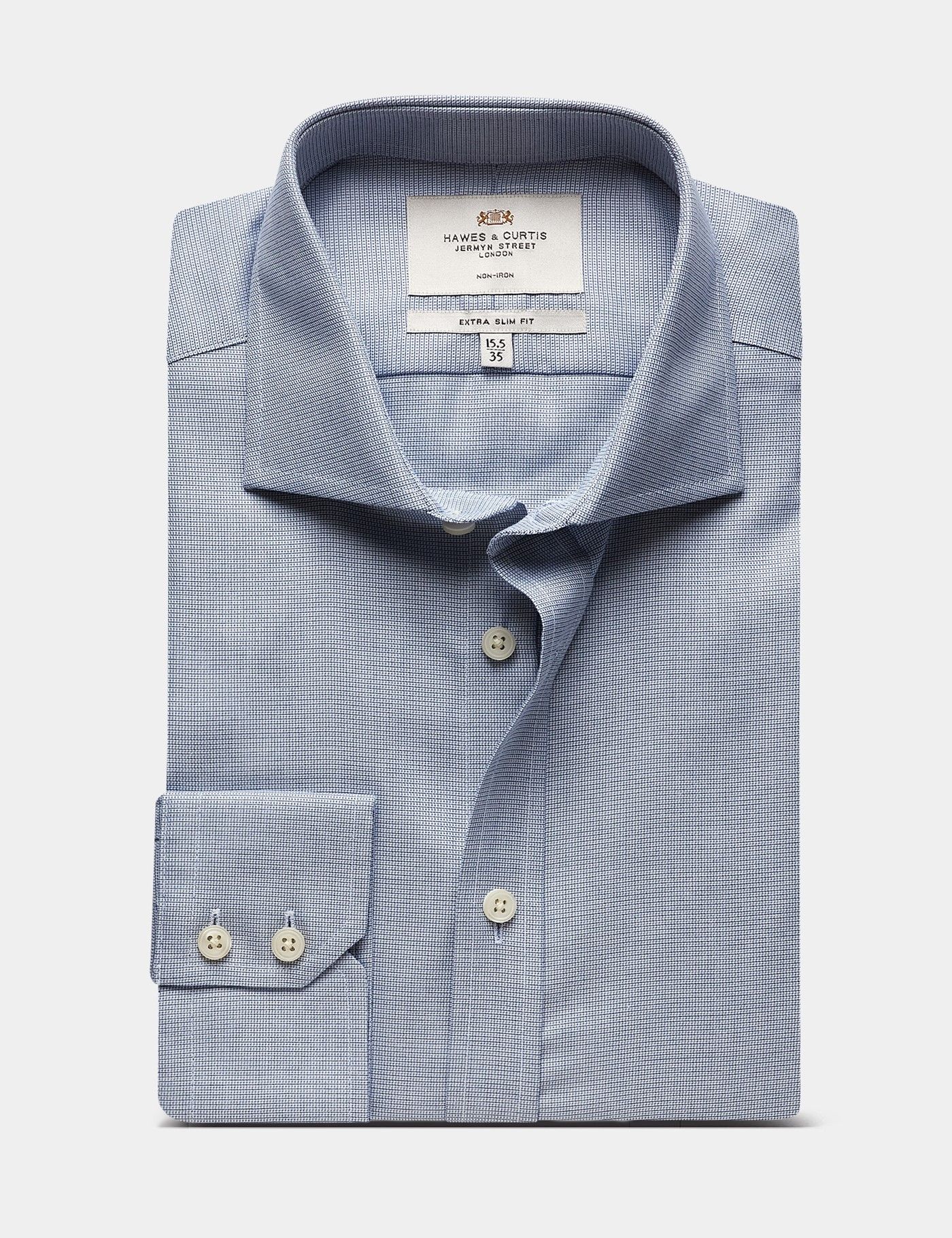 Extra Slim Fit Navy & White Textured Weave Non-Iron Shirt-preview