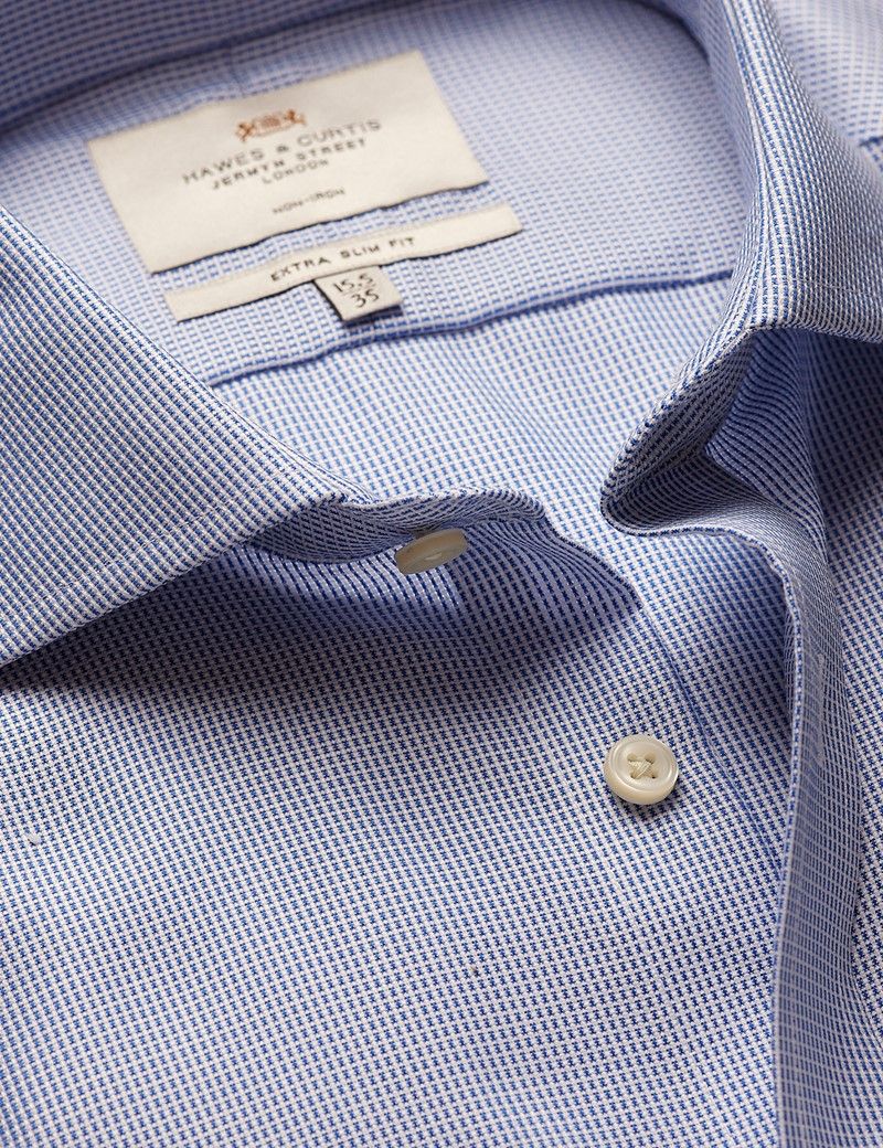 Extra Slim Fit Royal & White Textured Weave Non-Iron Shirt