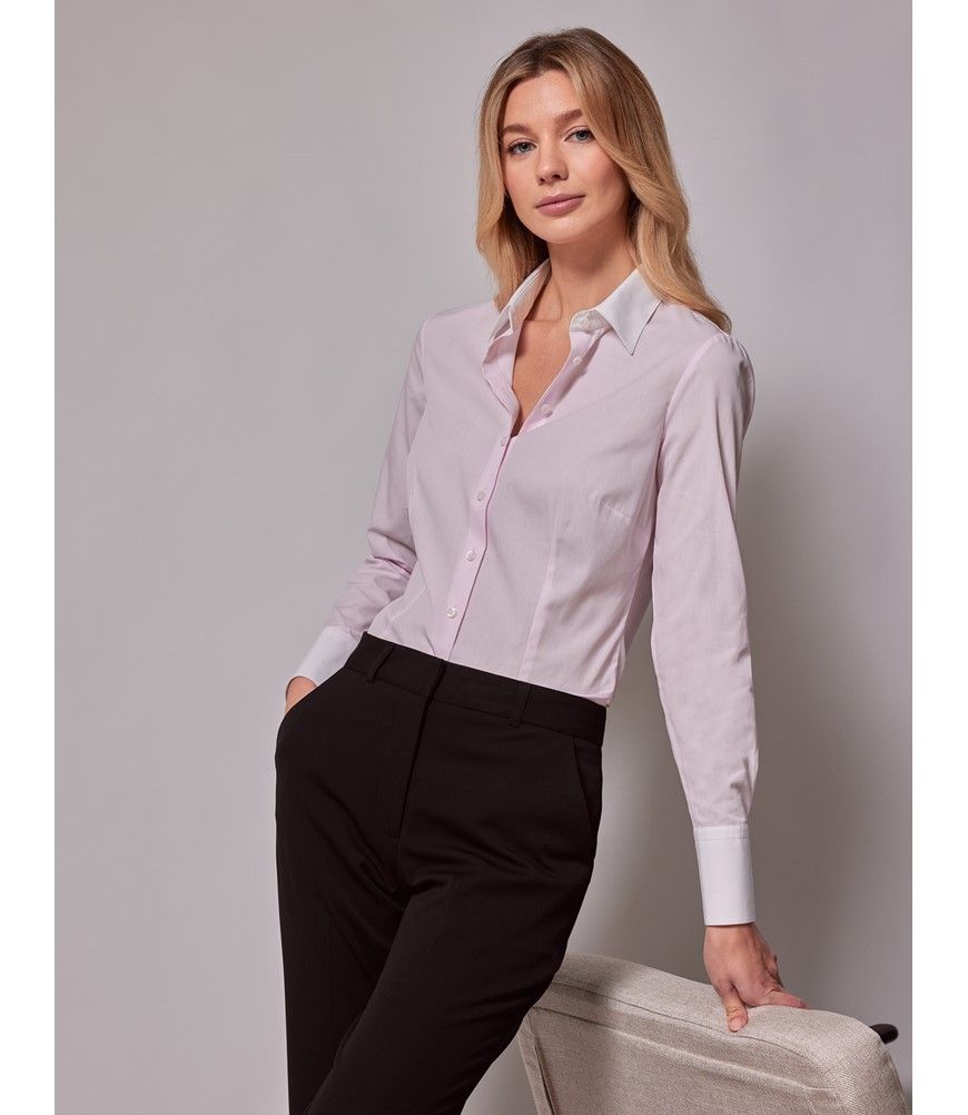Women's Executive Pink End On End Fitted Shirt With White Collar Women's Executive Pink End On End Fitted Shirt With White Collar