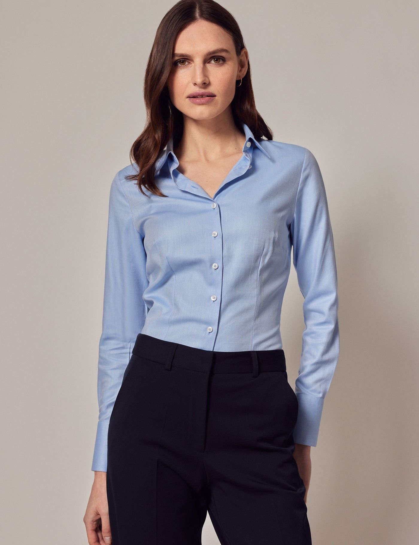 Women s Twill Shirt With Single Cuffs In Light Blue