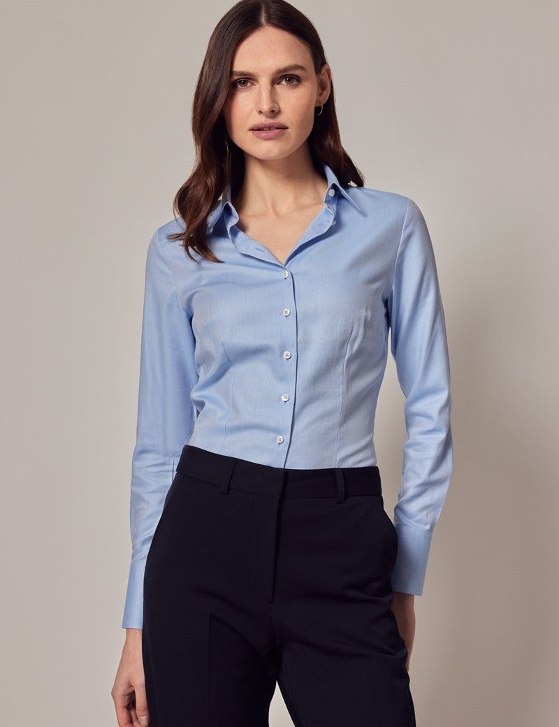 Women s Twill Executive Shirt with Single Cuffs in Light Blue