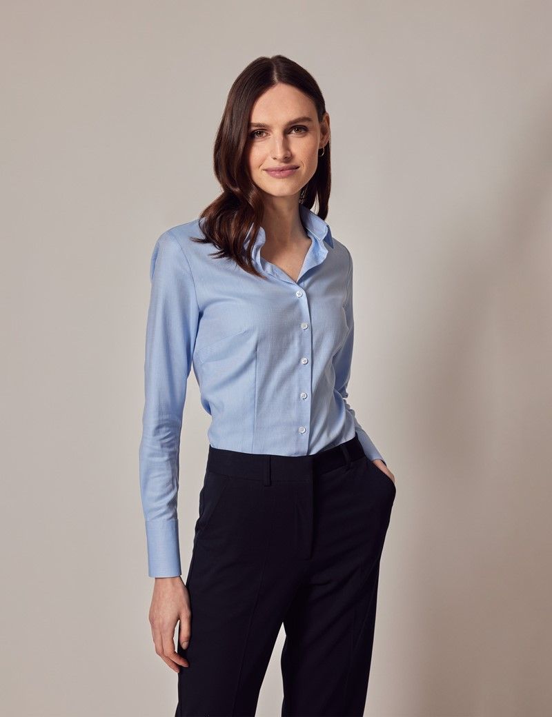 Women's Twill Executive Shirt with Single Cuffs in Light Blue