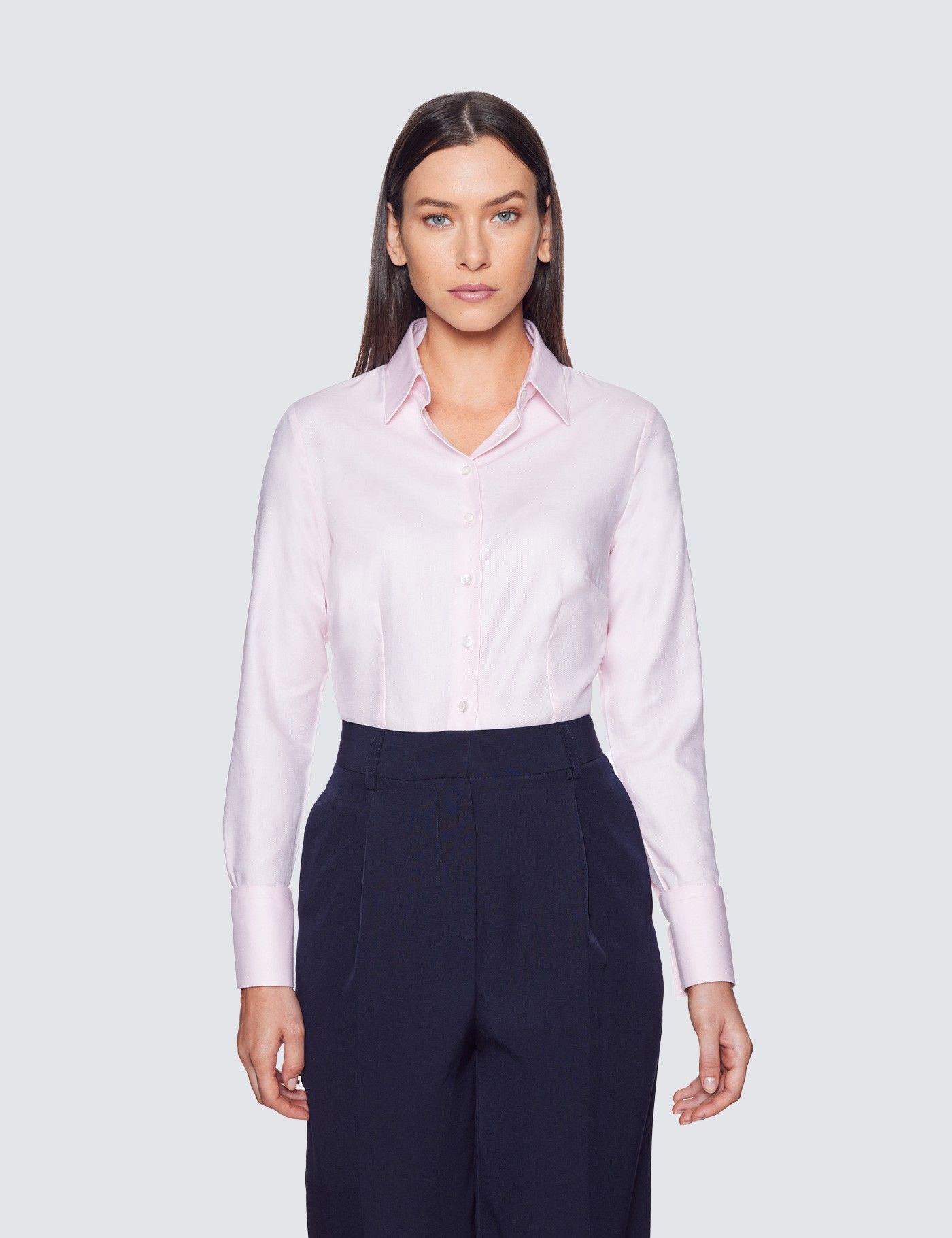 Women s Light Pink Twill Fitted Executive Shirt Single Cuffs