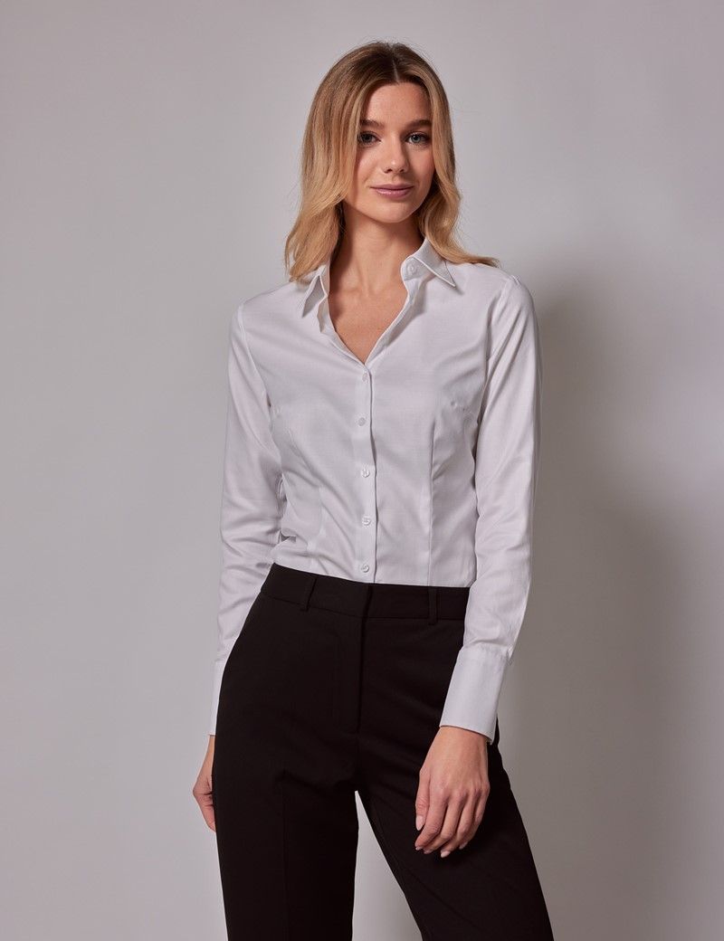 Women's Executive White Twill Fitted Shirt