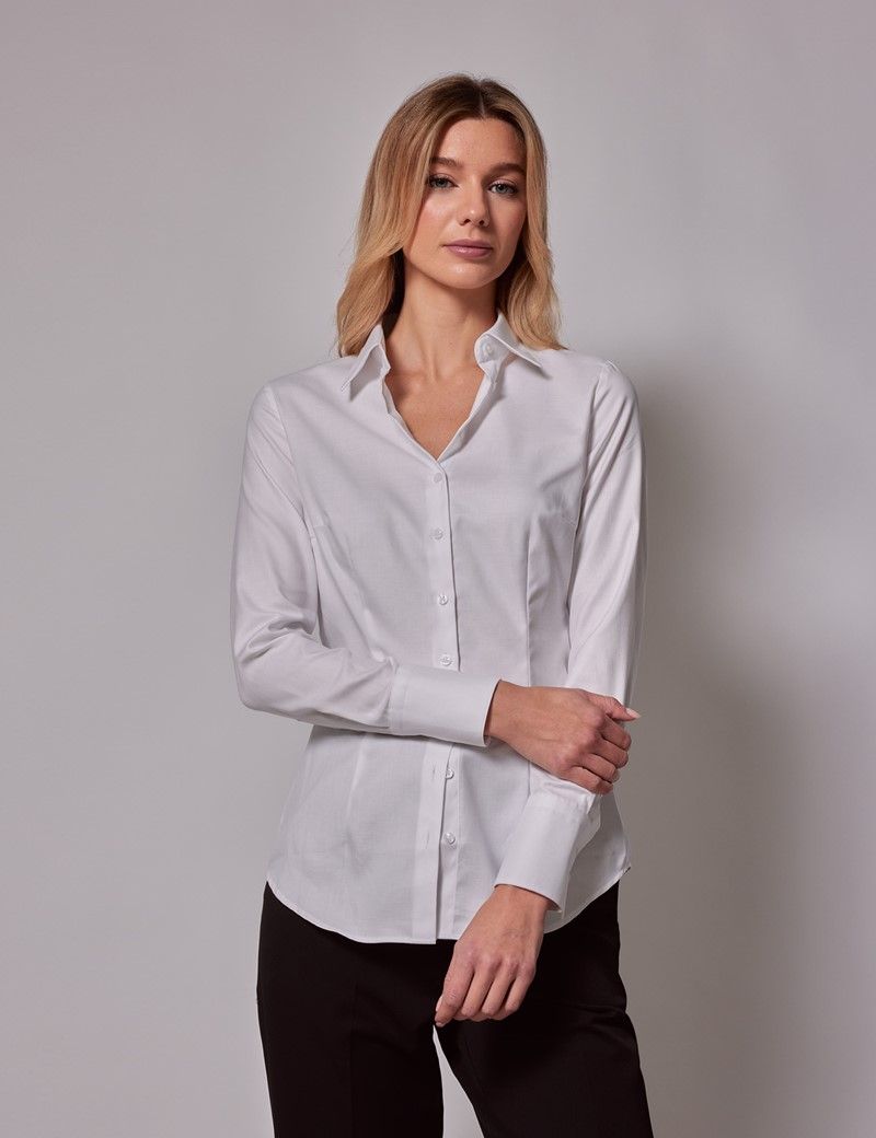 Women's Executive White Twill Fitted Shirt