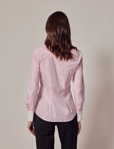 Executive Pink & White Pin Stripe Fitted Shirt With White Collar and Cuffs-preview5
