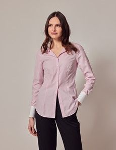 Executive Pink & White Pin Stripe Fitted Shirt With White Collar and Cuffs-preview2