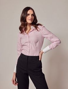 Executive Pink & White Pin Stripe Fitted Shirt With White Collar and Cuffs