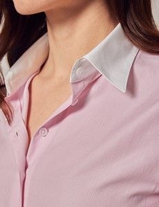 Executive Pink & White Pin Stripe Fitted Shirt With White Collar and Cuffs-preview1