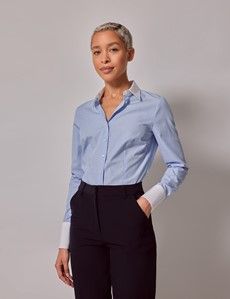 Executive Blue & White Stripe Fitted Shirt - White Collar and Cuffs