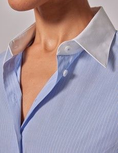 Executive Blue & White Stripe Fitted Shirt - White Collar and Cuffs-preview1