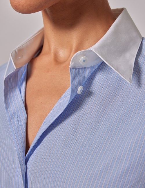 Executive Blue & White Stripe Fitted Shirt - White Collar and Cuffs-preview