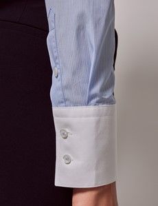 Executive Blue & White Stripe Fitted Shirt - White Collar and Cuffs-preview3
