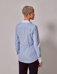 Executive Blue & White Stripe Fitted Shirt - White Collar and Cuffs-preview4