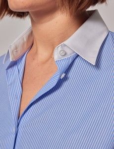 Executive Blue & White Fine Stripe Fitted Shirt - White Collar and Cuffs-preview1