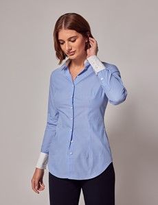 Executive Blue & White Fine Stripe Fitted Shirt - White Collar and Cuffs-preview2