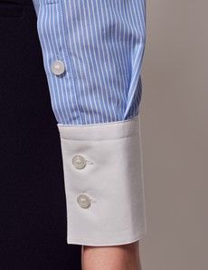 Executive Blue & White Fine Stripe Fitted Shirt - White Collar and Cuffs-preview3