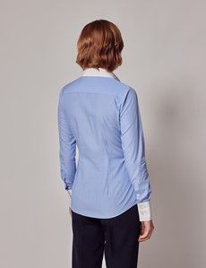 Executive Blue & White Fine Stripe Fitted Shirt - White Collar and Cuffs-preview4