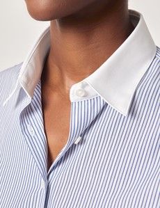 Fitted White & Blue Multi Stripe Shirt