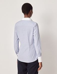 Fitted White & Blue Multi Stripe Shirt