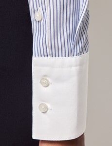 Fitted White & Blue Multi Stripe Shirt