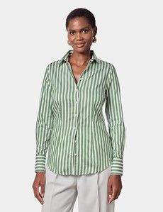 Fitted White & Green Bengal Stripe Shirt