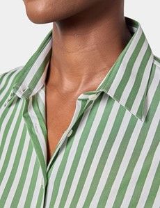 Fitted White & Green Bengal Stripe Shirt