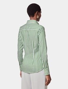 Fitted White & Green Bengal Stripe Shirt