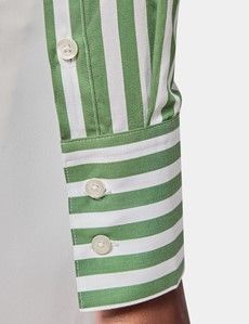 Fitted White & Green Bengal Stripe Shirt