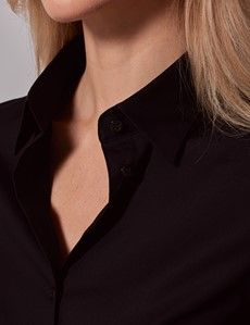 Black Fitted Cotton Stretch Shirt - French Cuff-preview1