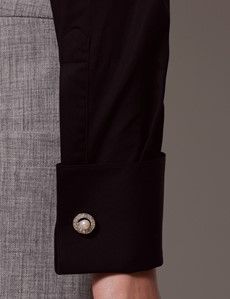 Black Fitted Cotton Stretch Shirt - French Cuff-preview3