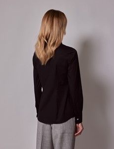 Black Fitted Cotton Stretch Shirt - French Cuff-preview4