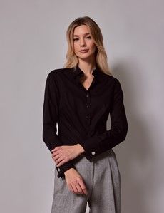 Black Fitted Cotton Stretch Shirt - French Cuff-preview5